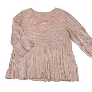 Cato Woman 18/20W Pink Textured Pleated Tunic Blouse 100% Polyester 3/4 Sleeves